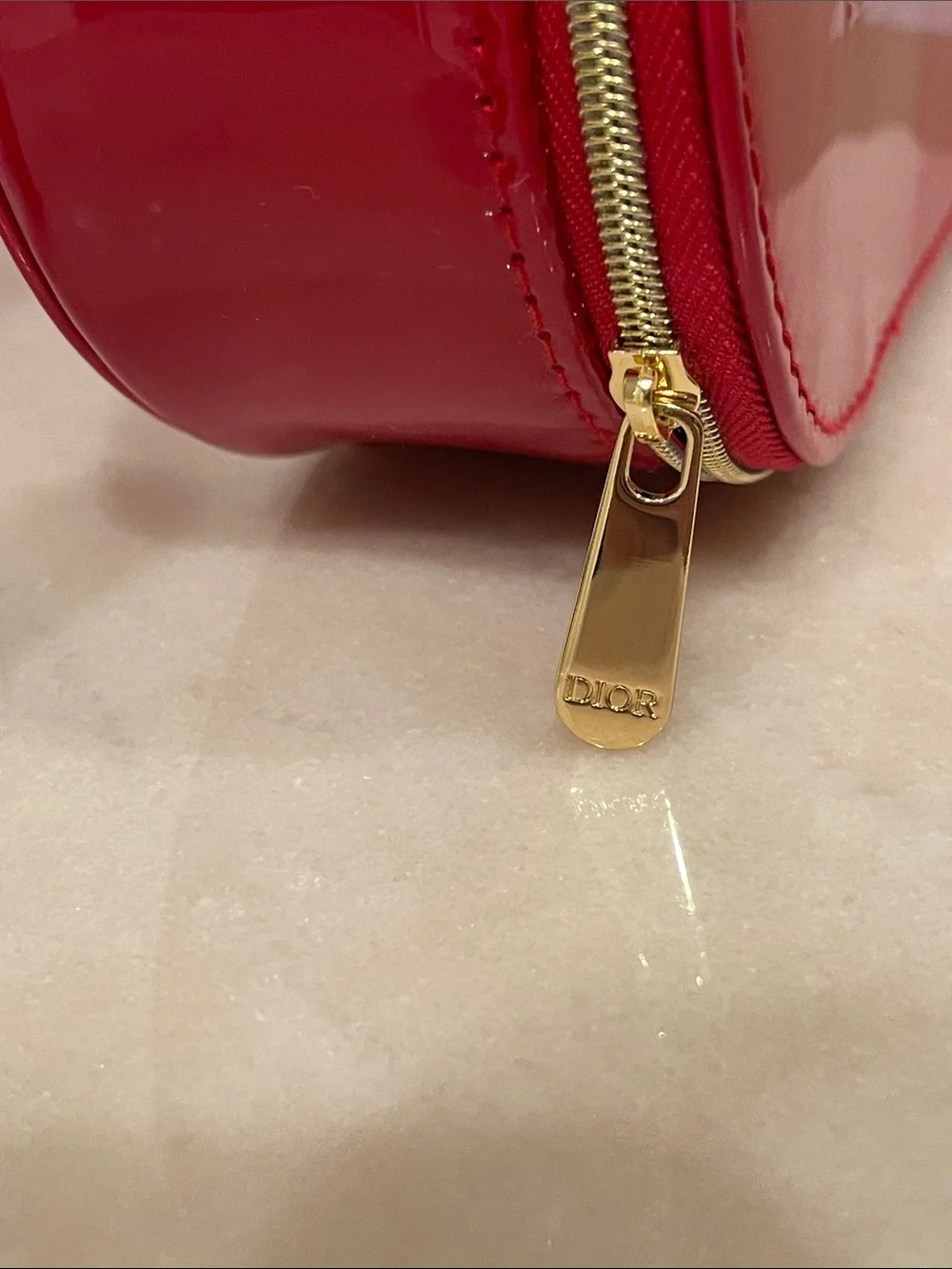 Dior Glossy Red Patent Oval Vanity Case Cosmetic Bag